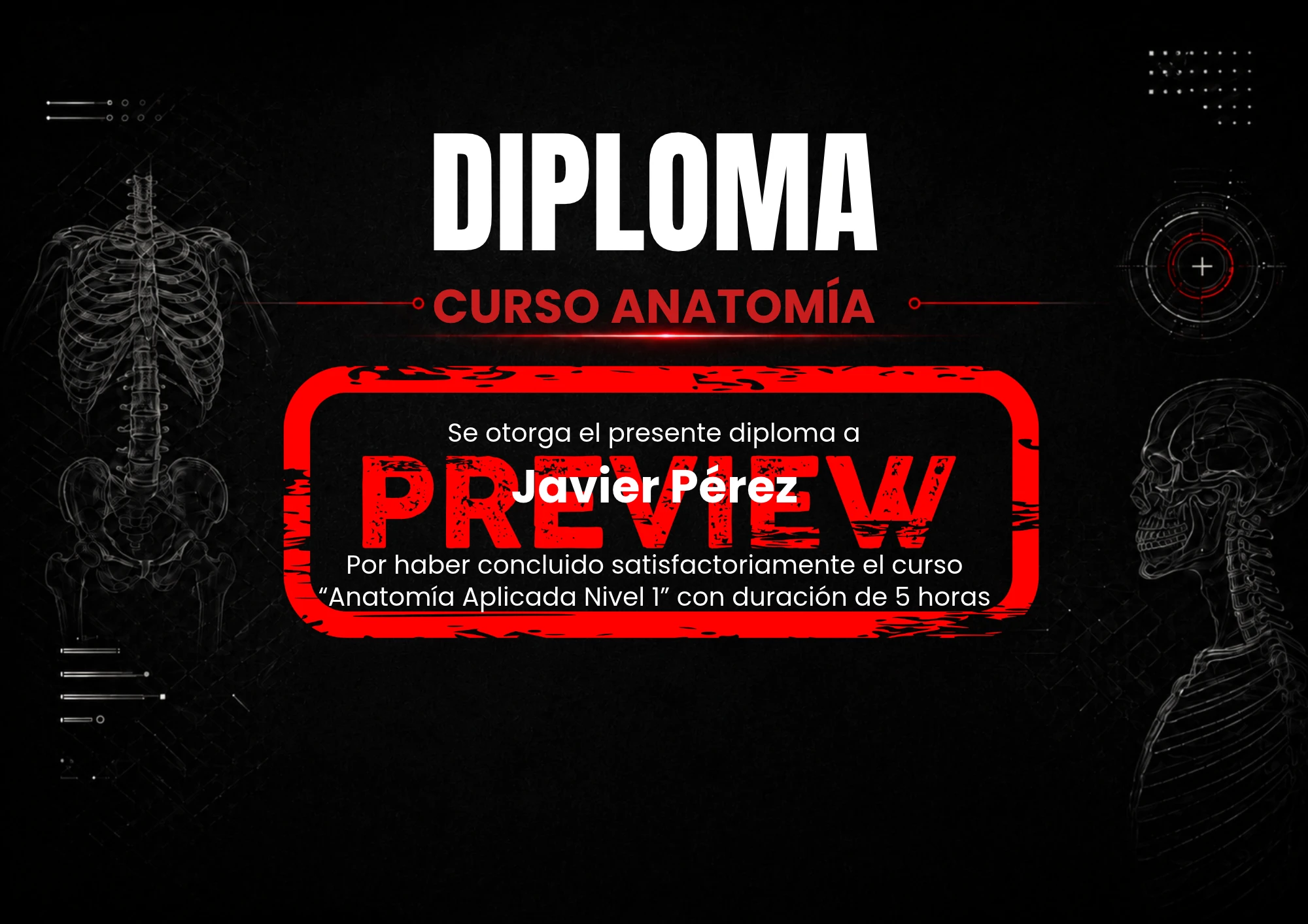 Ejemplo del diploma del curso Anatomía Aplicada Nivel 1